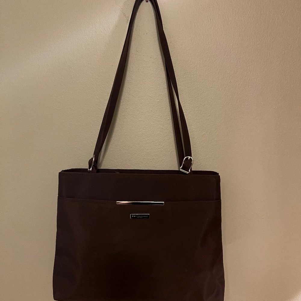 Donna Karan Brown Fabric Tote with Gold Hardware